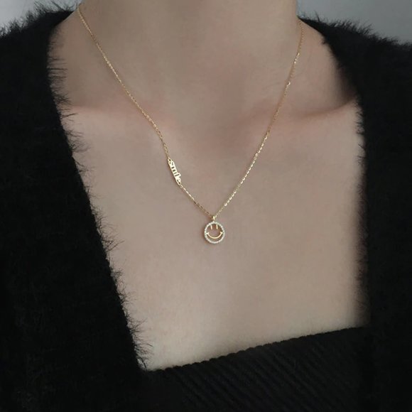 NEW Silver/Gold Cubic Zircon Smiling Face Necklace - Picture 2 of 6